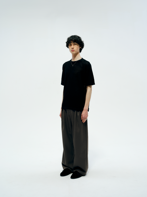 SAIRENSSEI TONAL PATTERNED PLEATED TROUSERS