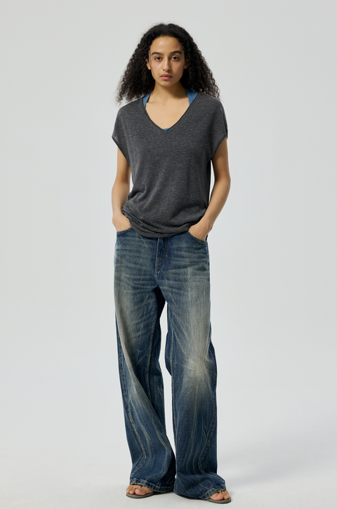 SIMPLE PROJECT LIGHTNING WASH JEANS