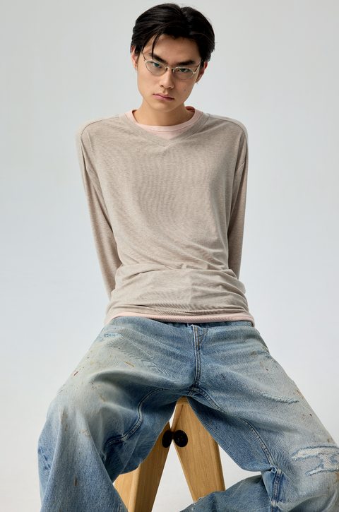 SIMPLE PROJECT PANELED CREW T-SHIRT