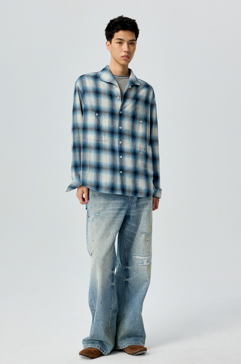 SIMPLE PROJECT OMBRÉ CHECK SHIRT