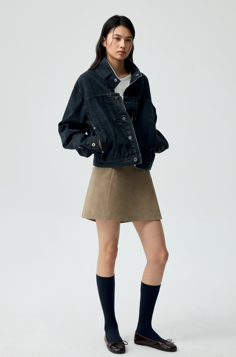 SIMPLE PROJECT PU-COATED DENIM JACKET