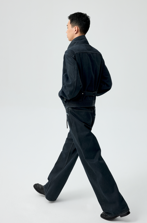 SIMPLE PROJECT PU-COATED DENIM JACKET