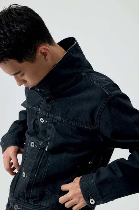 SIMPLE PROJECT PU-COATED DENIM JACKET