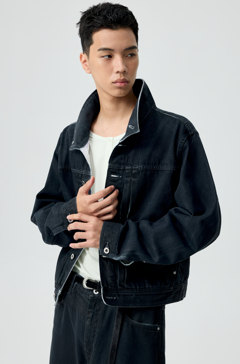 SIMPLE PROJECT PU-COATED DENIM JACKET