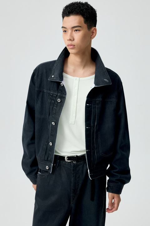 SIMPLE PROJECT PU-COATED DENIM JACKET