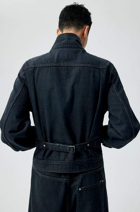 SIMPLE PROJECT PU-COATED DENIM JACKET