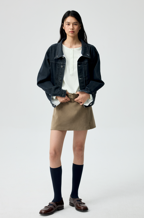 SIMPLE PROJECT PU-COATED DENIM JACKET