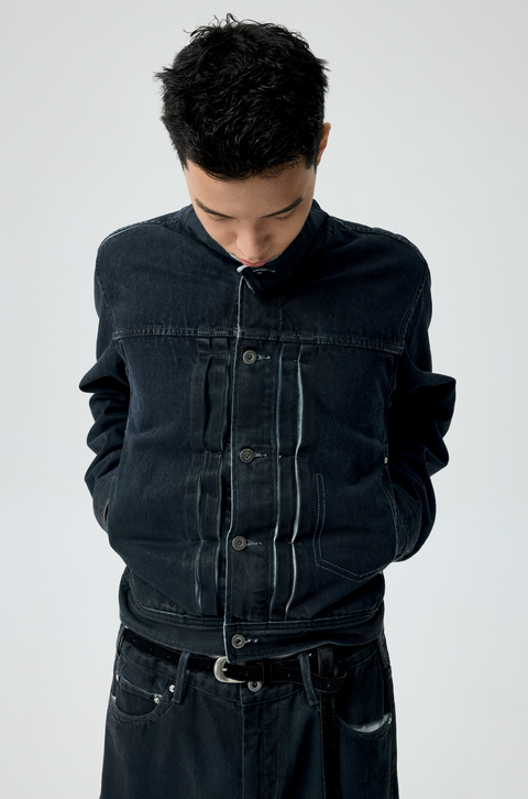 SIMPLE PROJECT PU-COATED DENIM JACKET