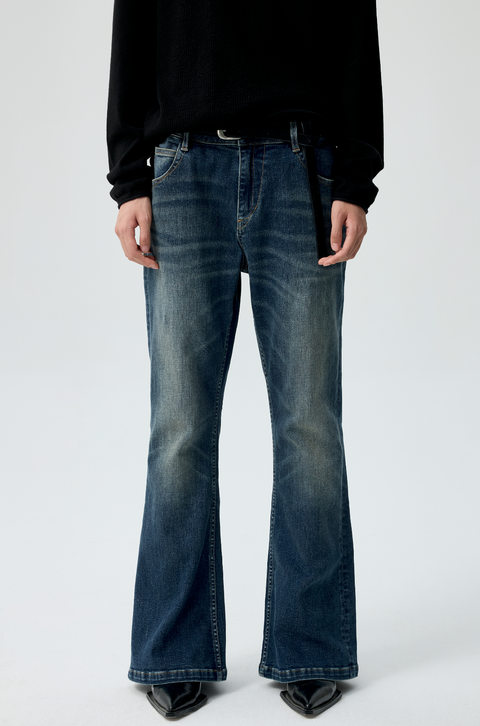 SIMPLE PROJECT BLUE WASHED FLARE JEANS