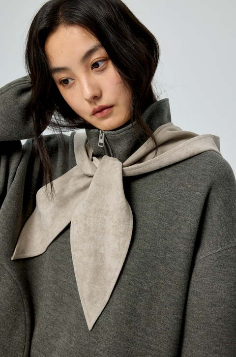 SIMPLE PROJECT SUEDE HOODED SCARF