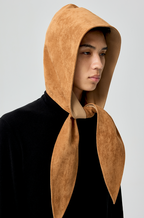 SIMPLE PROJECT SUEDE HOODED SCARF