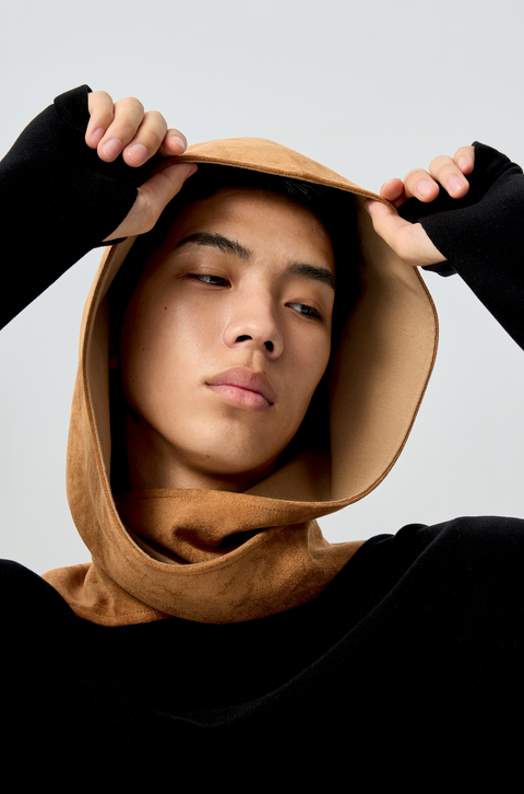 SIMPLE PROJECT SUEDE HOODED SCARF