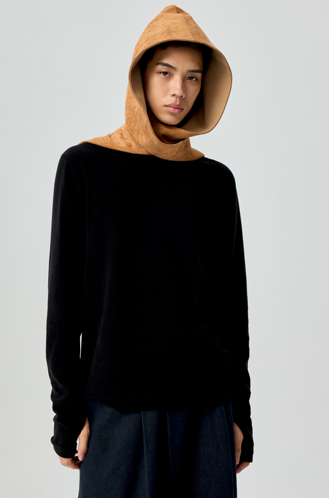 SIMPLE PROJECT SUEDE HOODED SCARF