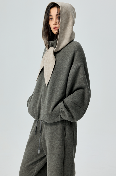 SIMPLE PROJECT SUEDE HOODED SCARF