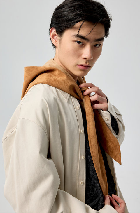 SIMPLE PROJECT SUEDE HOODED SCARF