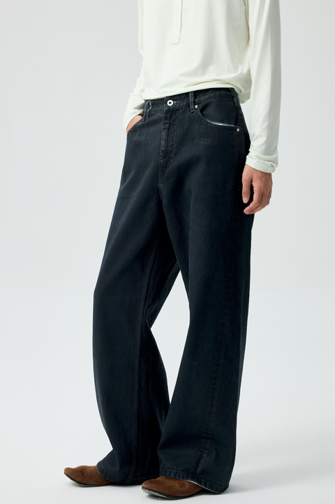 SIMPLE PROJECT PU-COATED JEANS