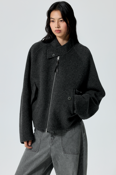 SIMPLE PROJECT WOOL HARRINGTON JACKET