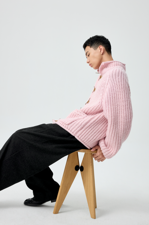 SIMPLE PROJECT HIGH-NECK CARDIGAN