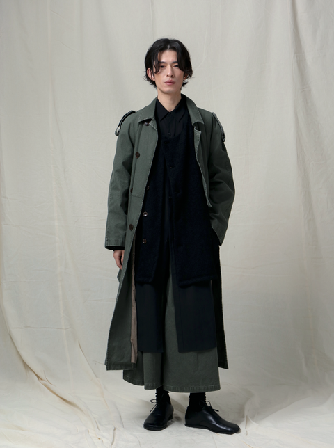 VAPOURBLUE DISTRESSED WASHED LONG TRENCH COAT