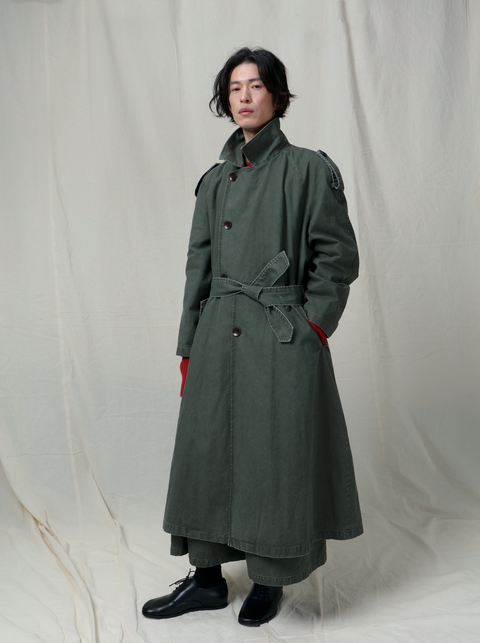 VAPOURBLUE DISTRESSED WASHED LONG TRENCH COAT