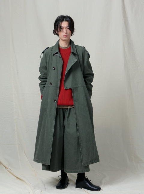 VAPOURBLUE DISTRESSED WASHED LONG TRENCH COAT