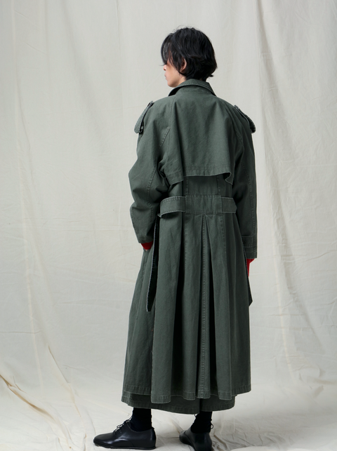 VAPOURBLUE DISTRESSED WASHED LONG TRENCH COAT