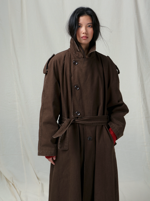 VAPOURBLUE DISTRESSED WASHED LONG TRENCH COAT