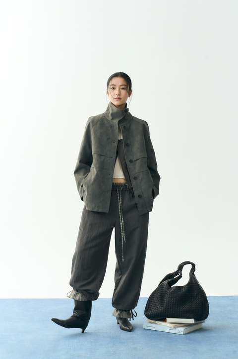 NULL NONE STAND COLLAR LEATHER JACKET