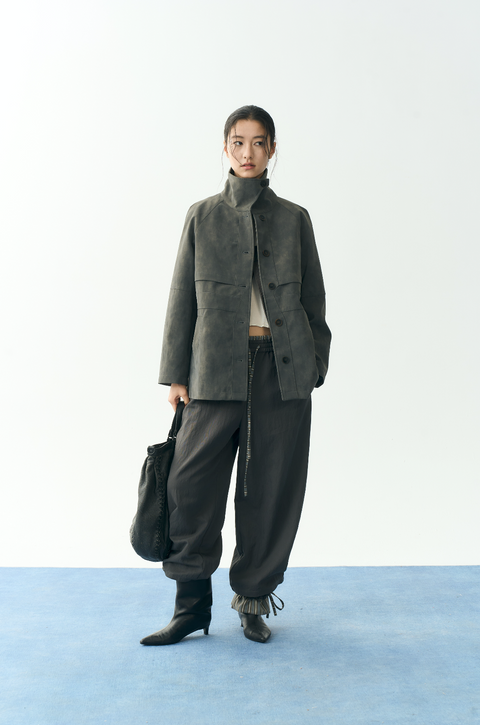 NULL NONE STAND COLLAR LEATHER JACKET