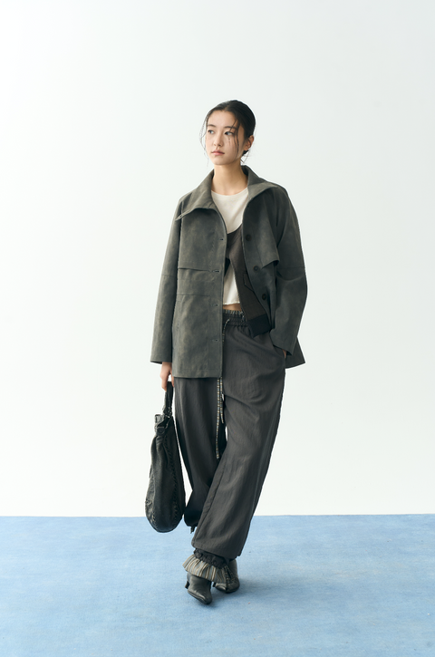 NULL NONE STAND COLLAR LEATHER JACKET