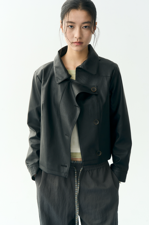 NULL NONE CROPPED SHORT LEATHER JACKET