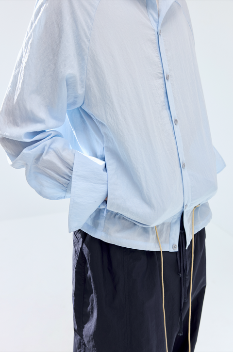 SIMPLE PROJECT LACE-UP HOODED SHIRT