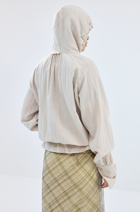 SIMPLE PROJECT LACE-UP HOODED SHIRT