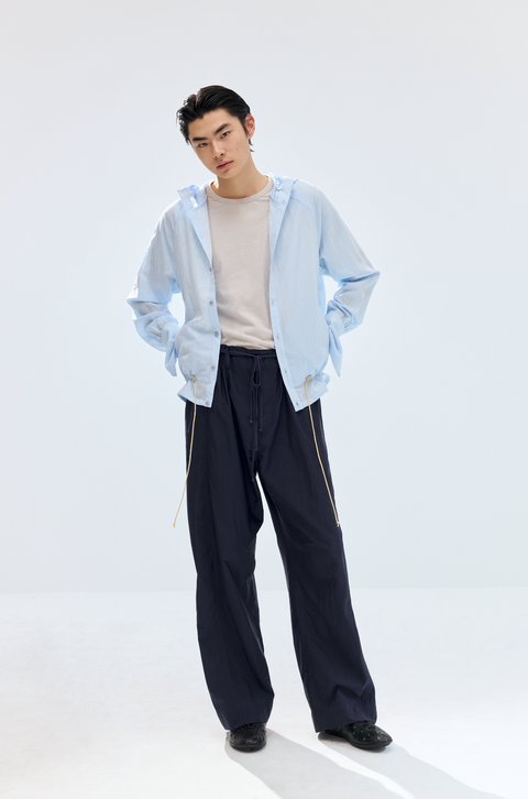 SIMPLE PROJECT LACE-UP HOODED SHIRT