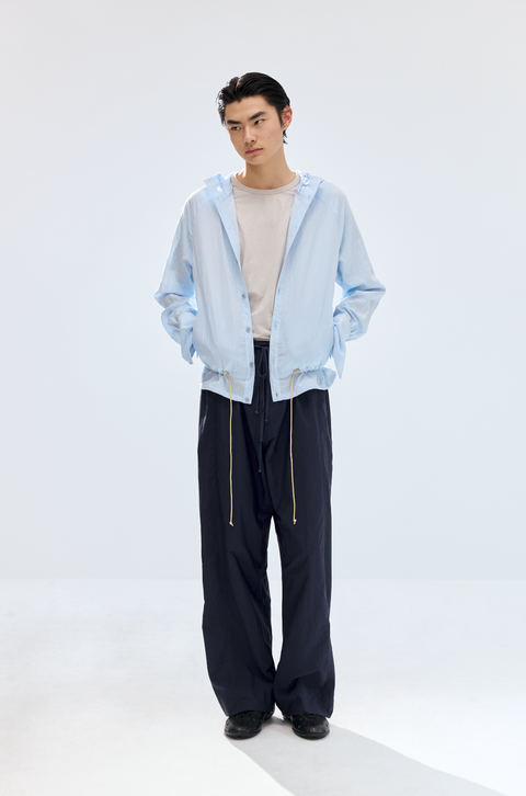 SIMPLE PROJECT LACE-UP HOODED SHIRT