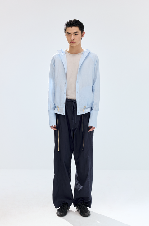 SIMPLE PROJECT LACE-UP HOODED SHIRT
