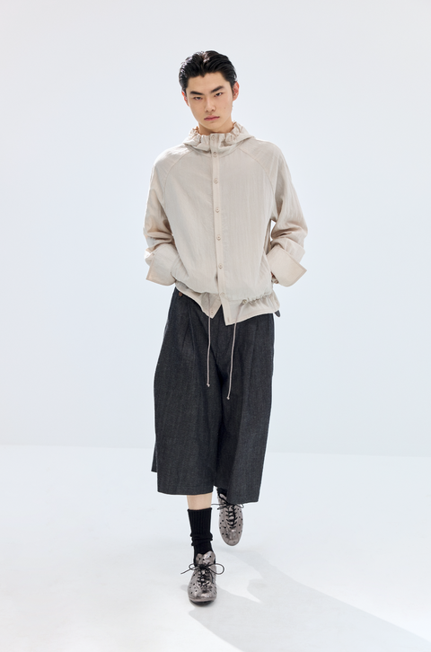 SIMPLE PROJECT LACE-UP HOODED SHIRT