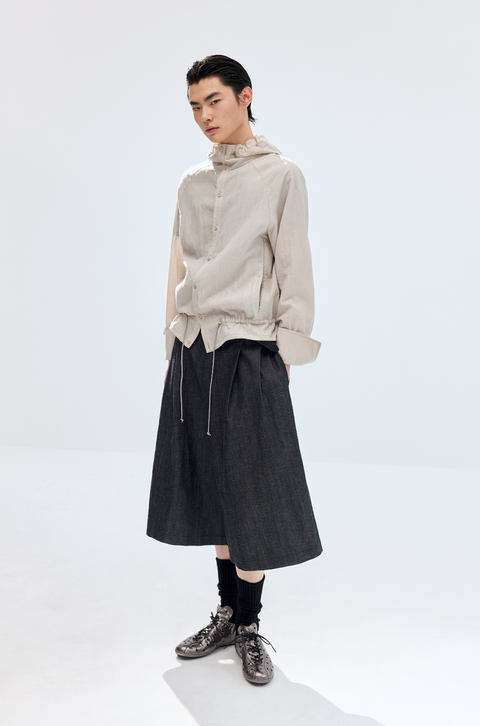 SIMPLE PROJECT LACE-UP HOODED SHIRT