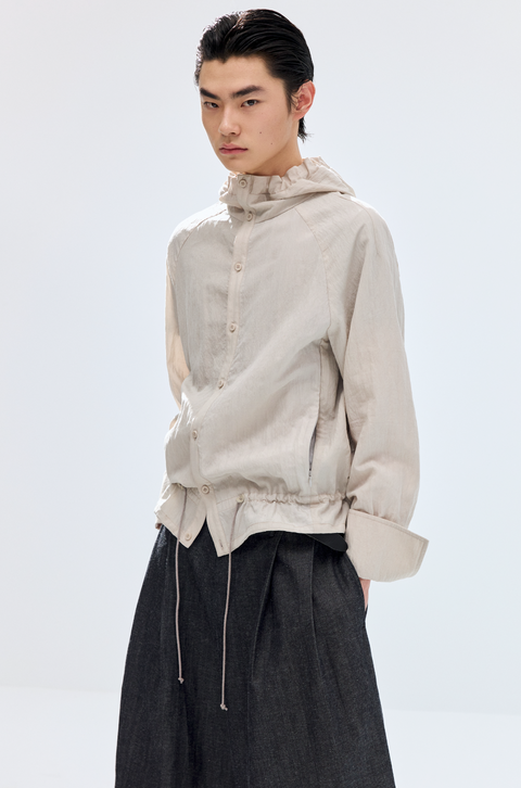 SIMPLE PROJECT LACE-UP HOODED SHIRT