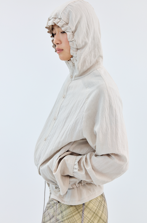 SIMPLE PROJECT LACE-UP HOODED SHIRT