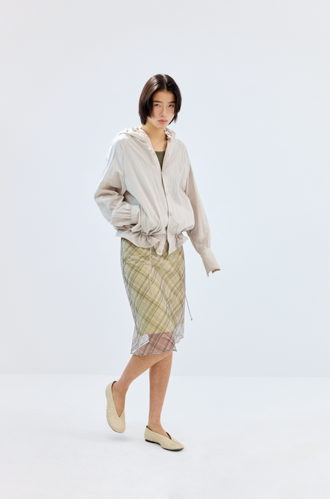 SIMPLE PROJECT LACE-UP HOODED SHIRT