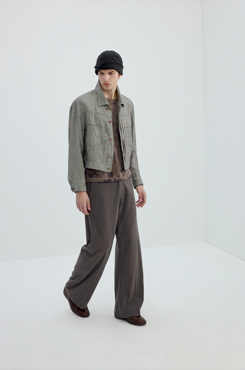 SIMPLE PROJECT HOUNDSTOOTH LINEN JACKET