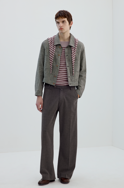 SIMPLE PROJECT HOUNDSTOOTH LINEN JACKET