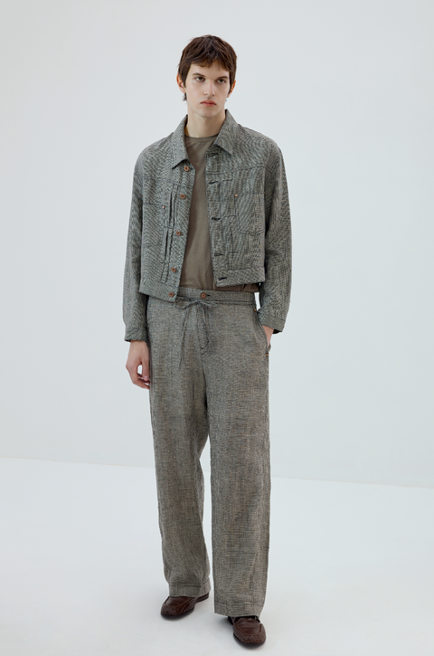 SIMPLE PROJECT HOUNDSTOOTH LINEN JACKET