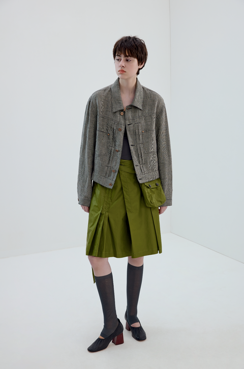 SIMPLE PROJECT HOUNDSTOOTH LINEN JACKET