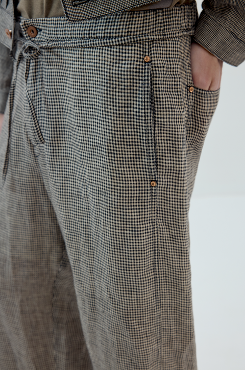 SIMPLE PROJECT PLAID LINEN TROUSERS