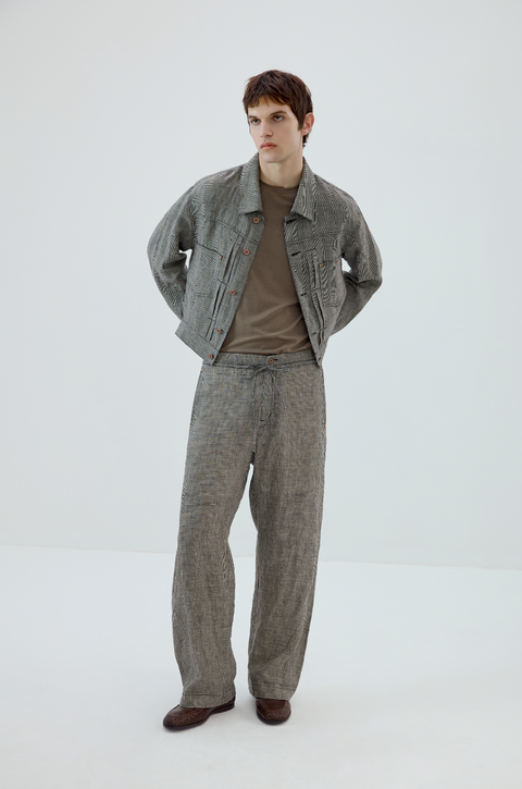 SIMPLE PROJECT PLAID LINEN TROUSERS