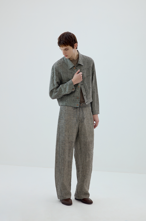 SIMPLE PROJECT PLAID LINEN TROUSERS