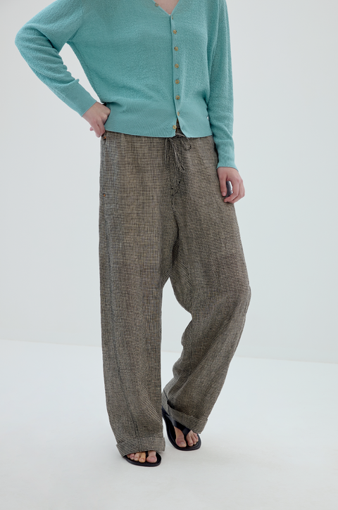 SIMPLE PROJECT PLAID LINEN TROUSERS