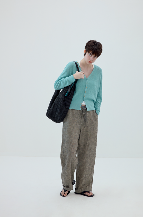 SIMPLE PROJECT PLAID LINEN TROUSERS